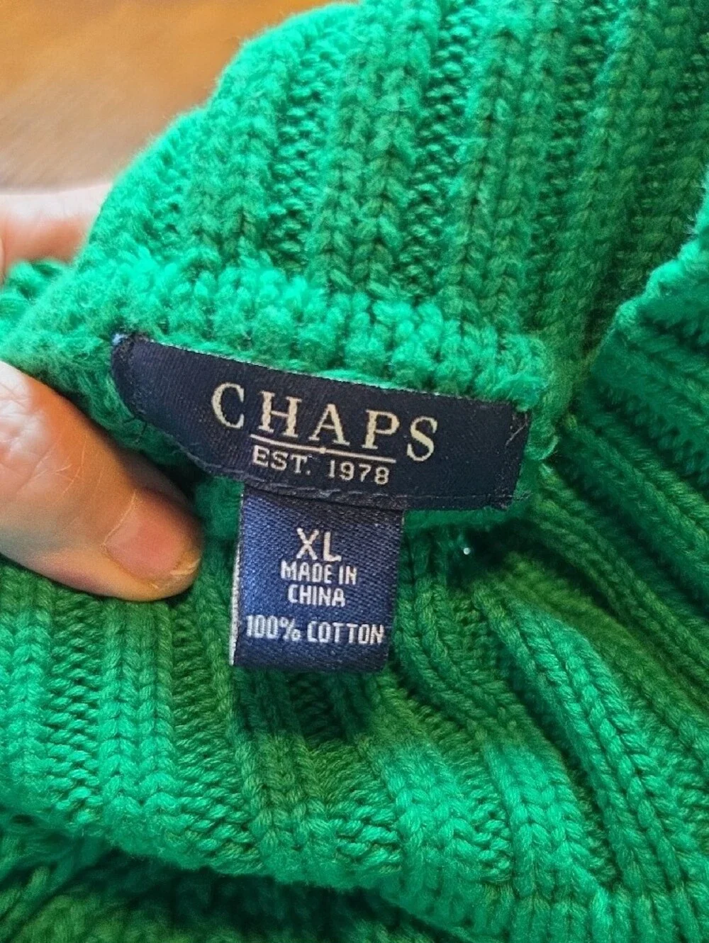 CHAPS | Cozy Kelly Green Cable Knit Fisherman Mock Neck Holiday Sweater | XL